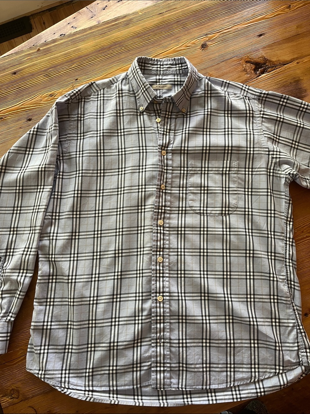 Classic Burberry Light Blue Plaid Button-Down Shirt